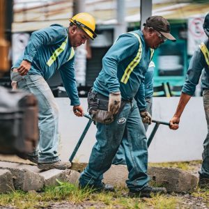 Construction team in hi-vis uniforms