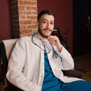 Doctor wearing a white lab coat