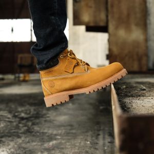 Safety work boots on a work site